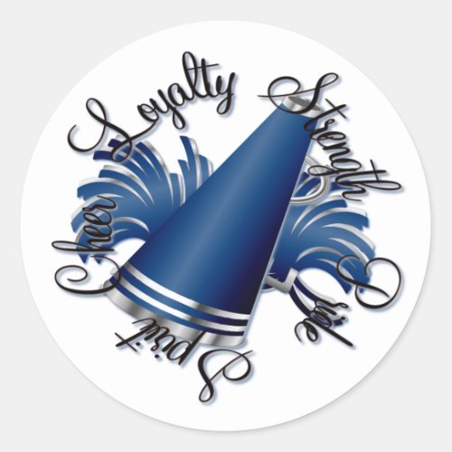 Cheer Blue and Silver Qualities Classic Round Sticker