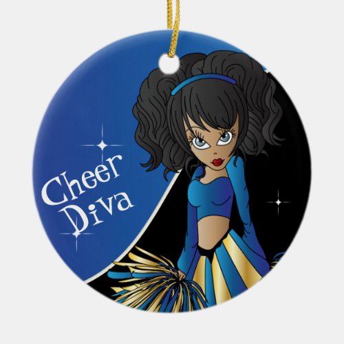 Cheer Blue Cheerleader Diva Girl Ceramic Ornament
