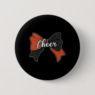 Cheer Bow Orange Black Funny Sport Cheerleader Che Button