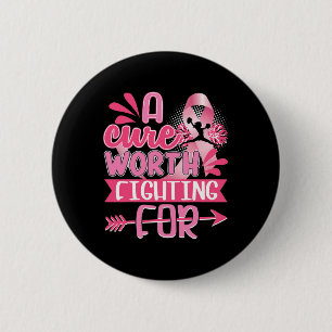 Cheer Breast Cancer Shirt Pink Ribbon Cheerleading Button