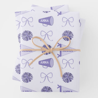 Cheer Camp Purple Cheerleadering Pompom Birthday Wrapping Paper Sheets