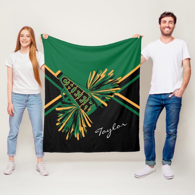 Cheer 📣 Cheerleader - Dark Green, Gold & Black Fleece Blanket (In Situ)