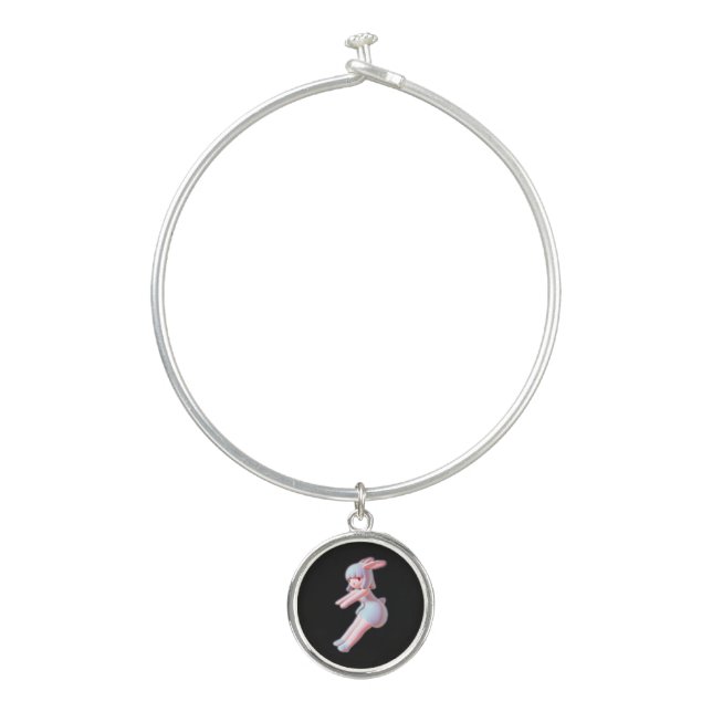 Cheer Cheerleader Flyer Cute Bunny Pink Bangle Bracelet (Front)