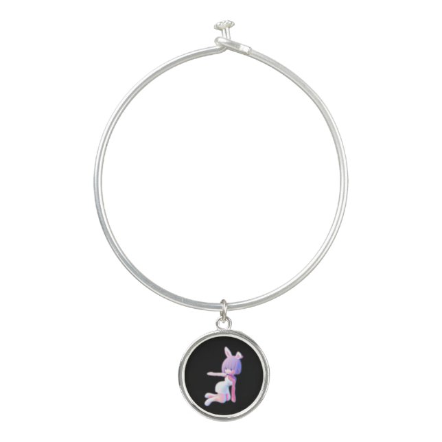 Cheer Cheerleader Flyer Cute Bunny Pink  Bangle Bracelet (Front)