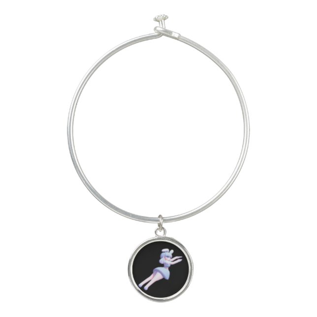 Cheer Cheerleader Flyer Cute Bunny Pink  Bangle Bracelet (Front)