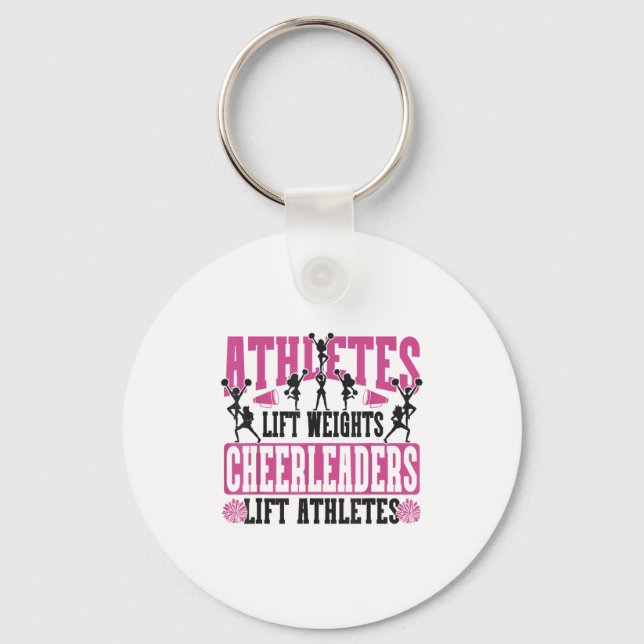 Cheer Cheerleading Athletes Lift Weights Cheerlead Keychain (Front)