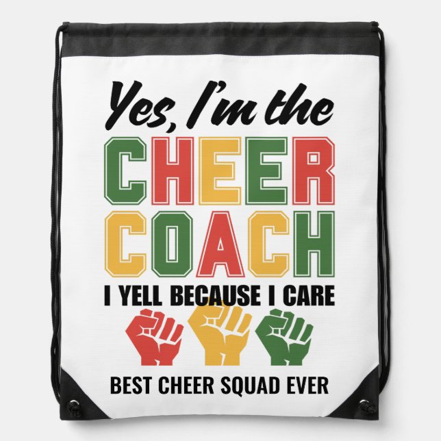 CHEER COACH I Yell Because I Care Funny Custom Drawstring Bag (Front)