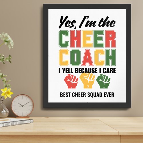 CHEER COACH I Yell Because I Care Funny Custom Framed Art