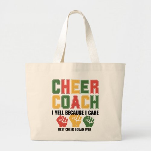 CHEER COACH I Yell Because I Care Funny Custom Large Tote Bag