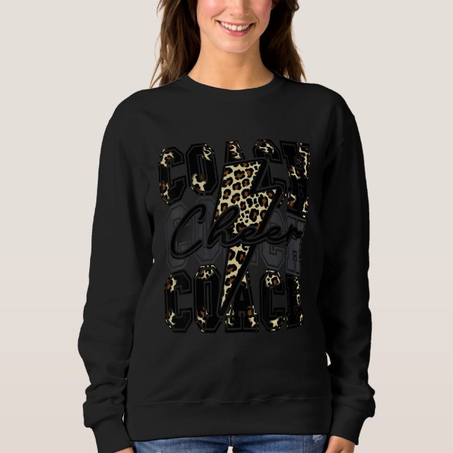 Cheer Coach Lightning Bolt Cheer Leopard Black Sweatshirt (Front)