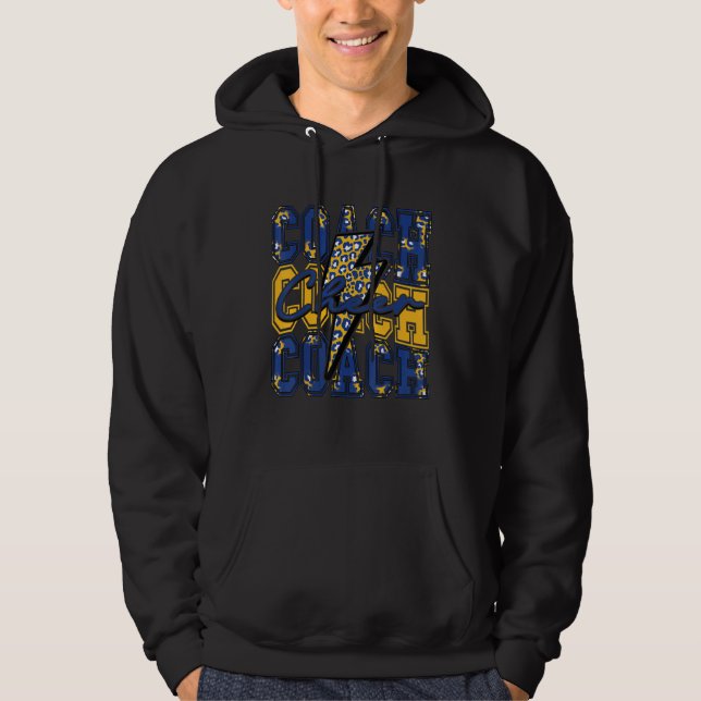 Cheer Coach Lightning Bolt Cheer Leopard Blue Gold Hoodie (Front)