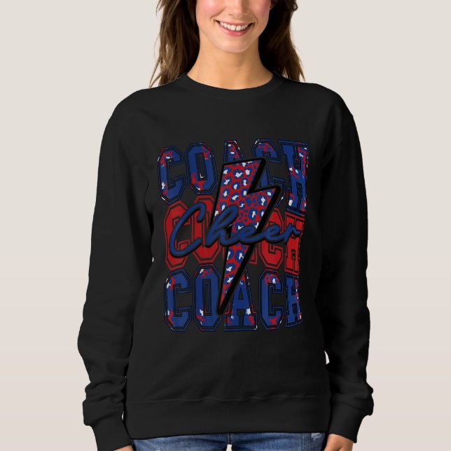 Cheer Coach Lightning Bolt Cheer Leopard Blue Red Sweatshirt (Front)