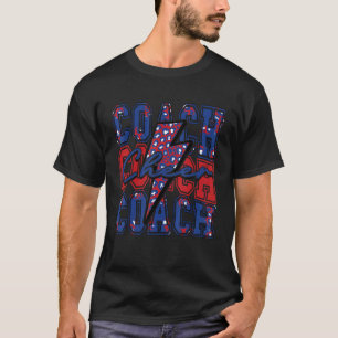 Cheer Coach Lightning Bolt Cheer Leopard Blue Red T-Shirt