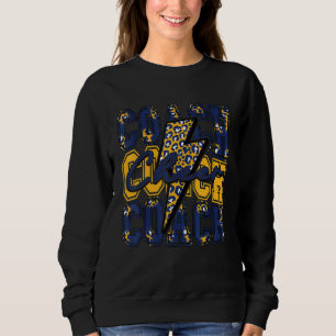 Cheer Coach Lightning Bolt Cheer Leopard Navy Gold Sweatshirt