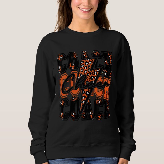 Cheer Coach Lightning Bolt Cheer Leopard Orange Bl Sweatshirt (Front)