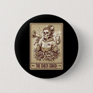 Cheer Coach Tarot Card Skeleton Cheerleading Coach Button