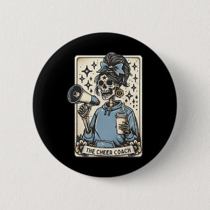 Cheer Coach Tarot Card Skeleton Cheerleading Coach Button