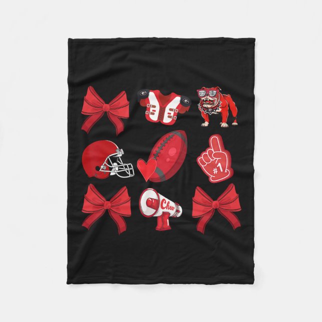 Cheer Coquette Bow Football Mom Game Day Christmas Fleece Blanket (Front)