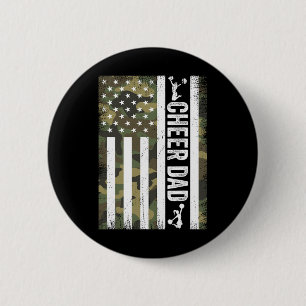 Cheer Dad Camo American Flag Fathers Day Cheerlead Button
