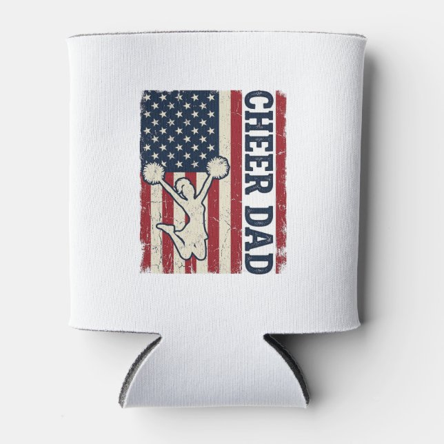 Cheer Dad Patriotic American Flag Vector Shirt Des Can Cooler (Front)