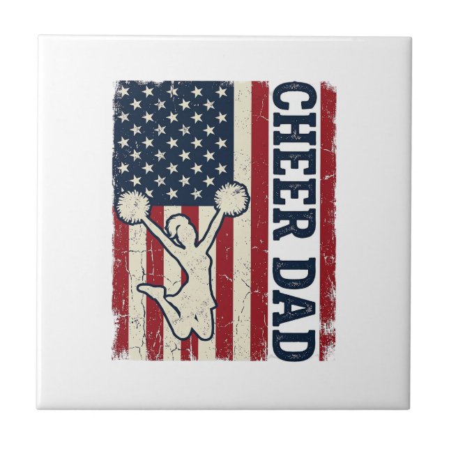 Cheer Dad Patriotic American Flag Vector Shirt Des Ceramic Tile (Front)