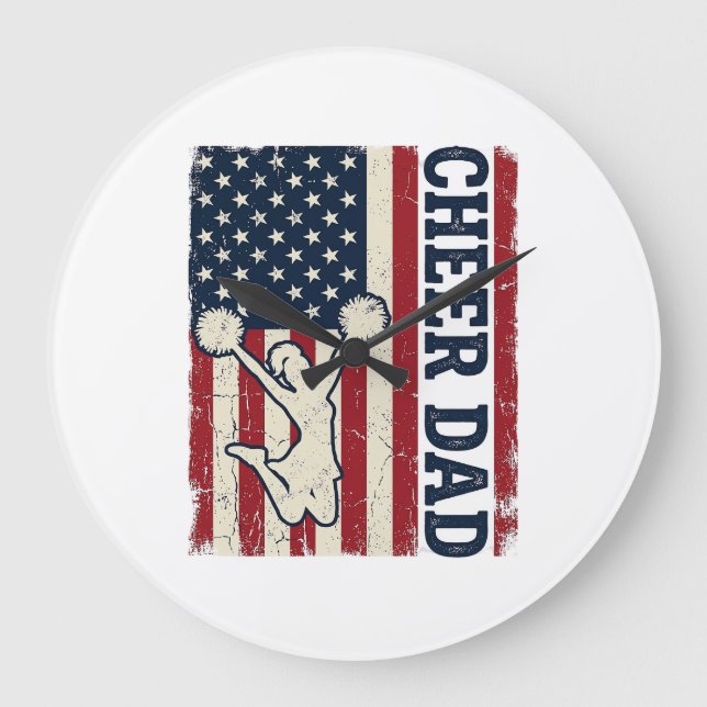 Cheer Dad Patriotic American Flag Vector Shirt Des Large Clock (Front)