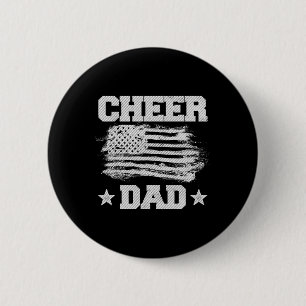 Cheer Dad Vintage American Flag Father Cheerleader Button