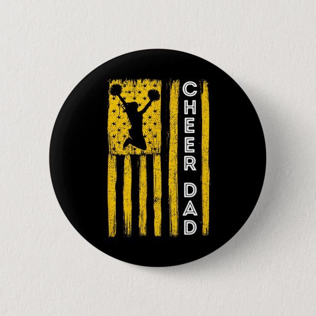 Cheer Dad Yellow Cheerleading Flag  Button (Front)