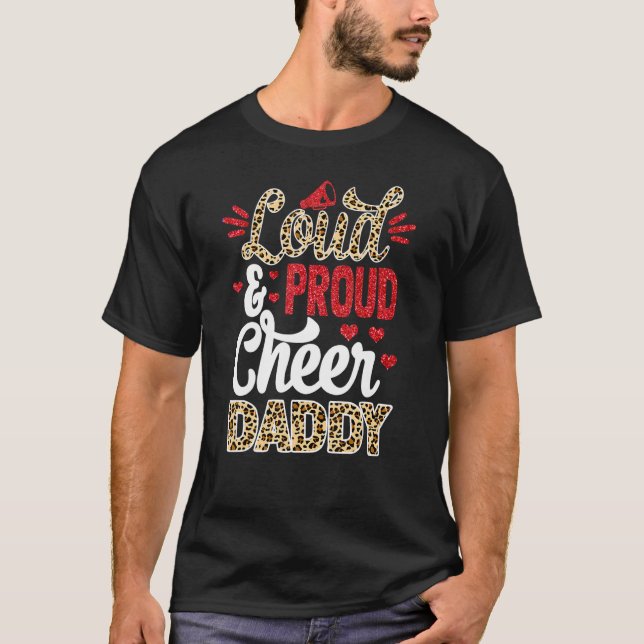 Cheer Daddy Biggest Fan Leopard Print And Pom Pom  T-Shirt (Front)