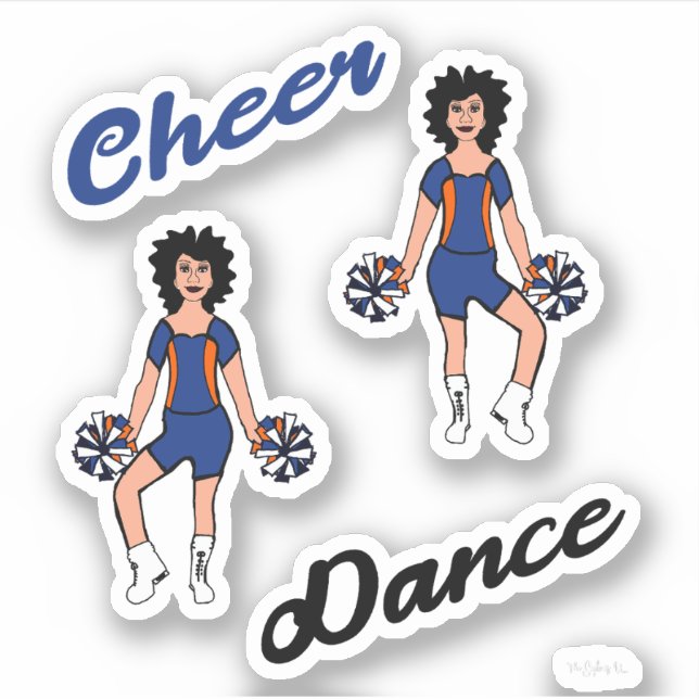 Cheer Dance Pom  Stickers (Blue  Orange) (Front)