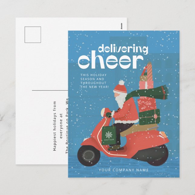 Cheer Delivery Santa Scooter Business Holiday Card (Front/Back)