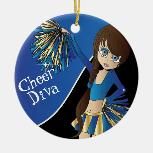 Cheer  Diva Blue Cheerleader Girl Ceramic Ornament
