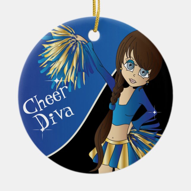 Cheer 📣💖 Diva Blue Cheerleader Girl Ceramic Ornament (Front)