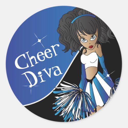 Cheer Diva Girl Cheerleader in Blue Classic Round Sticker