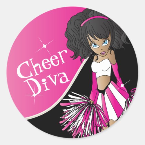 Cheer Diva Girl   Cheerleader in Pink Classic Round Sticker