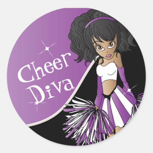 Cheer Diva Girl Cheerleader in Purple Classic Round Sticker