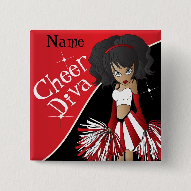 Cheer Diva Girl Cheerleader in Red Button (Front)