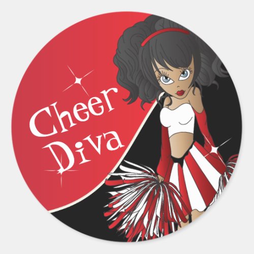 Cheer Diva Girl   Cheerleader in Red Classic Round Sticker