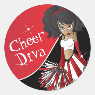 Cheer Diva Girl 📣 Cheerleader in Red Classic Round Sticker