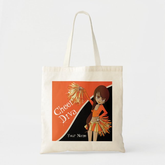 Cheer Diva Orange Cheerleader | DIY Name Tote Bag (Front)