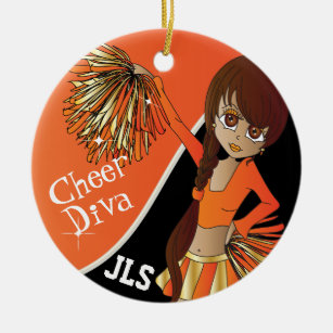 Cheer 📣💖 Diva Orange Cheerleader Girl Ceramic Ornament