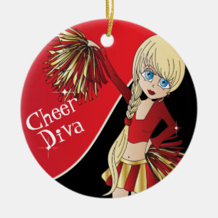 Cheer 📣💖 Diva Red Cheerleader Girl Ceramic Ornament