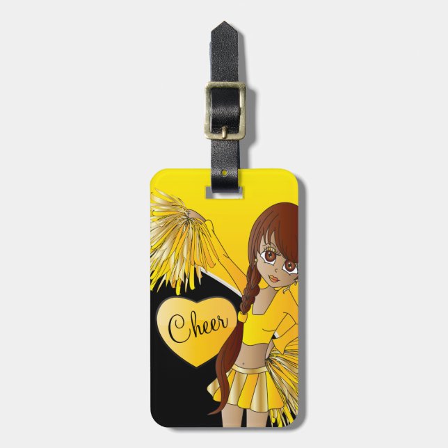 Cheer Diva Yellow Cheerleader Luggage Tag (Front Vertical)