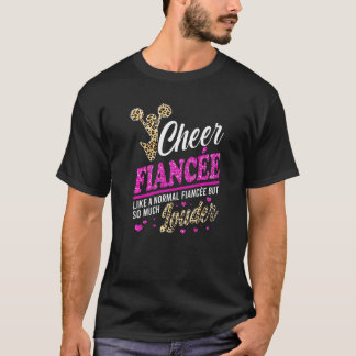 Cheer Fiancée Biggest Fan Leopard Print And Pom Po T-Shirt