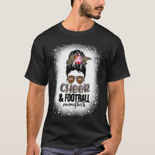 Cheer Football Cheerleading Mom Of Both Messy Bun  T-Shirt