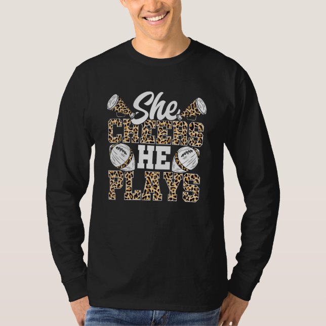 Cheer Football Mom Leopard Pattern Football Cheer  T-Shirt (Front)