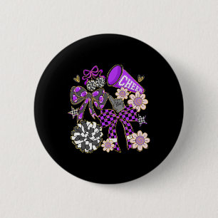 Cheer Footll Coquette Bow Game Day Cheerleader Pur Button