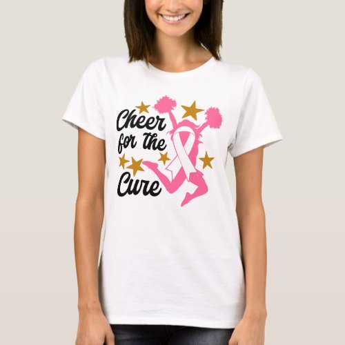 Cheer for the cure cheerleader ribbon stars T_Shirt