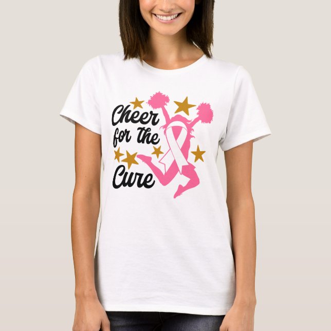 Cheer for the cure cheerleader ribbon stars T-Shirt (Front)