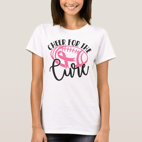 Cheer for the cure pink football silhouette ribbon T_Shirt